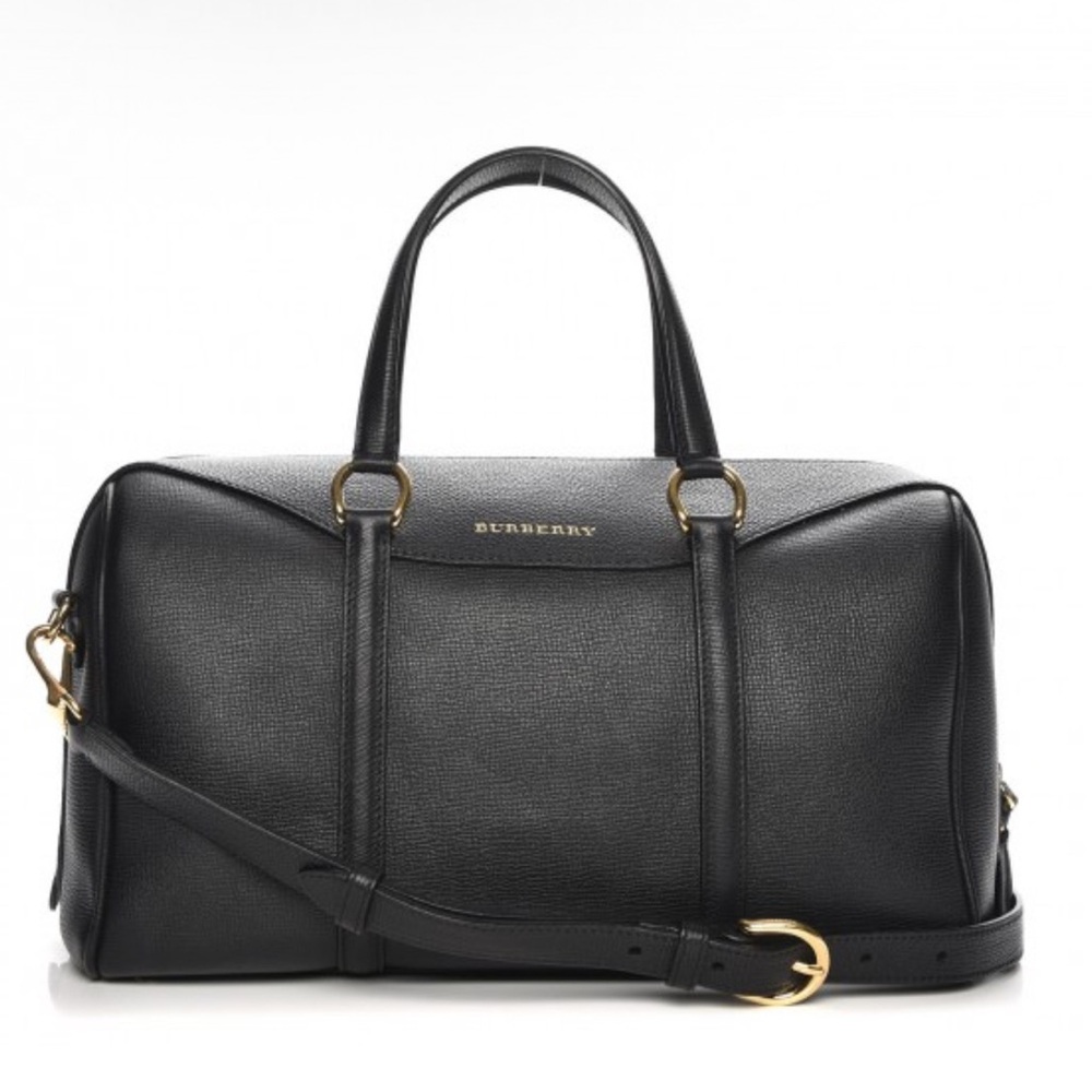 Sold! Burberry Black Derby Leather Alchester Bowling Medium Bag